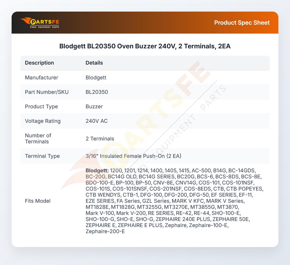 Blodgett BL20350 Oven Buzzer 240V, 2 Terminals, 2EA
