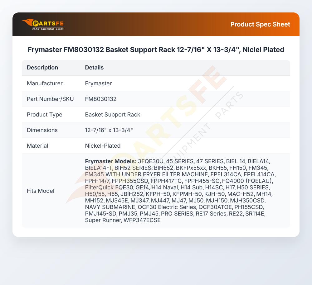 Frymaster FM8030132 Basket Support Rack 12-7/16" X 13-3/4"