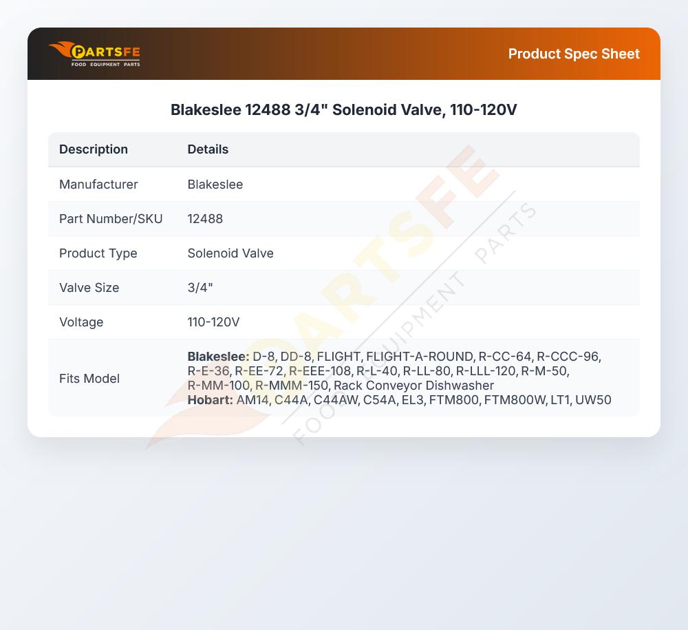 Blakeslee 12488 Solenoid Valve 3/4" 110-120V