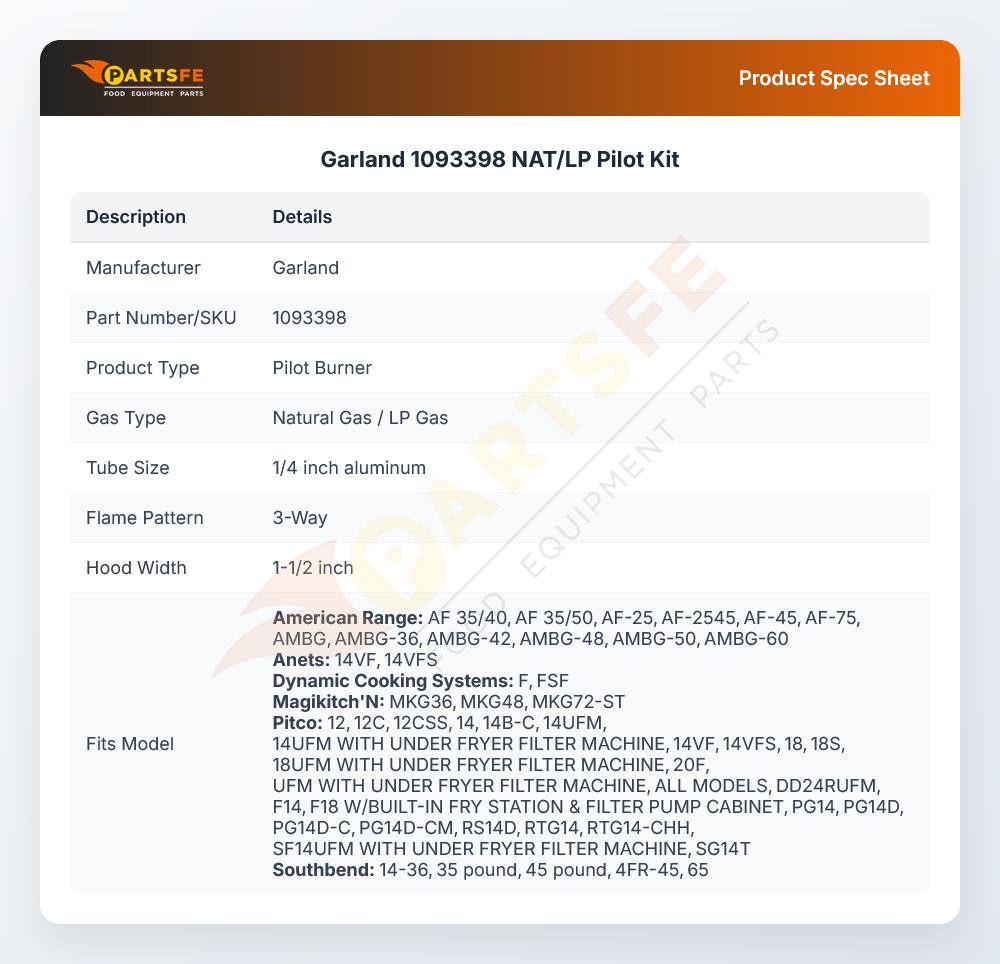 Garland 1093398 NAT/LP Pilot Kit