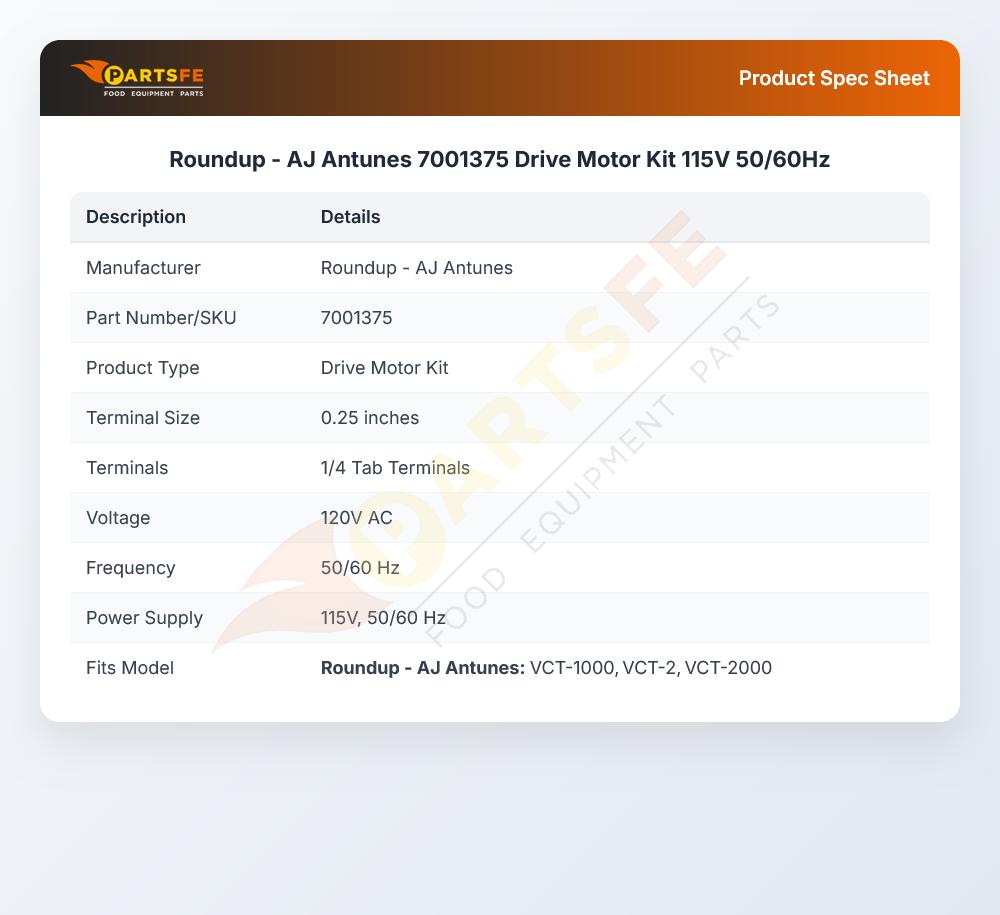 Roundup - AJ Antunes 7001375 Drive Motor Kit 115V 50/60Hz