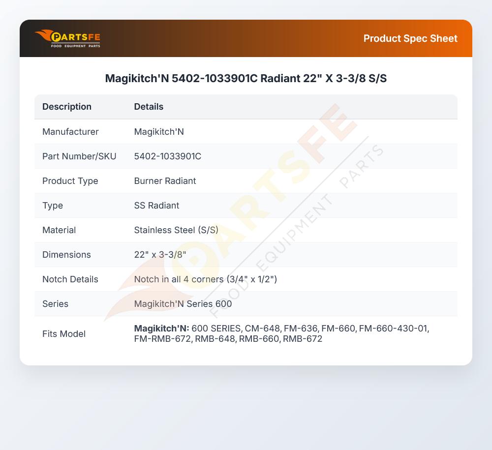 Magikitch'N 5402-1033901C Radiant 22" X 3-3/8 S/S
