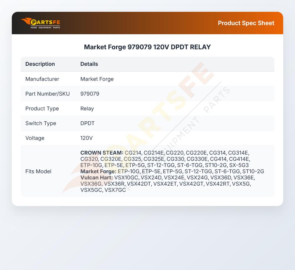 Market Forge 979079 Relay DPDT 120V