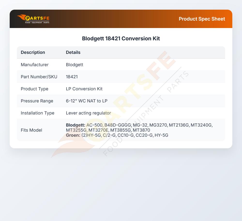 Blodgett 18421 Conversion Kit