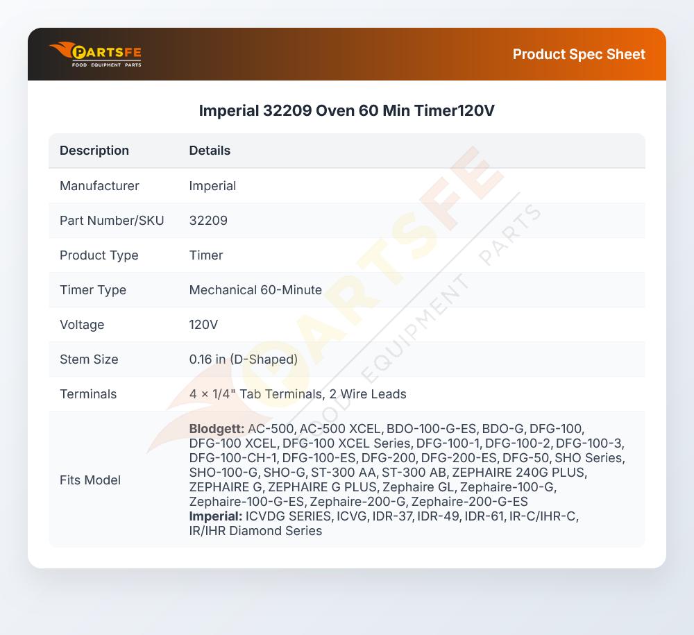 Imperial 32209 Oven 60 Min Timer120V