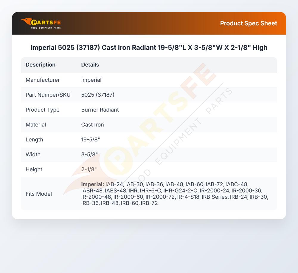 Imperial 5025 (37187) Radiant Cast Iron 19-5/8"L X 3-5/8"W X 2-1/8"