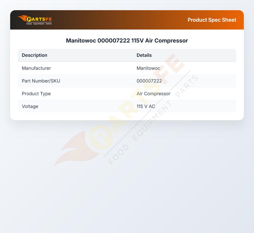 Manitowoc 000007222 Ice Machine Air Compressor 115V