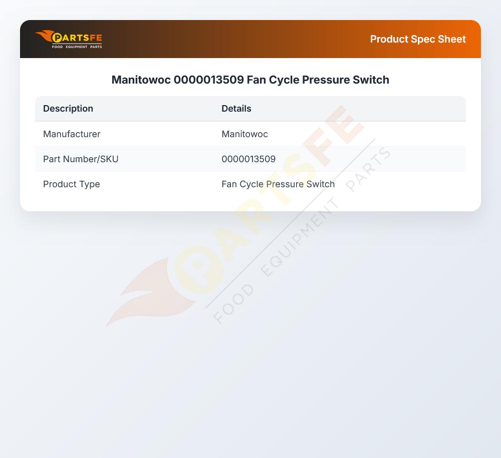Manitowoc 0000013509 Fan Cycle Pressure Switch