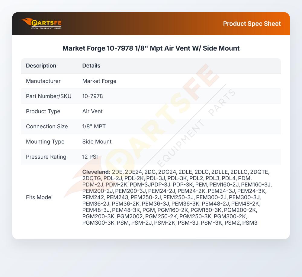 Market Forge 10-7978 1/8" Mpt Air Vent W/ Side Mount