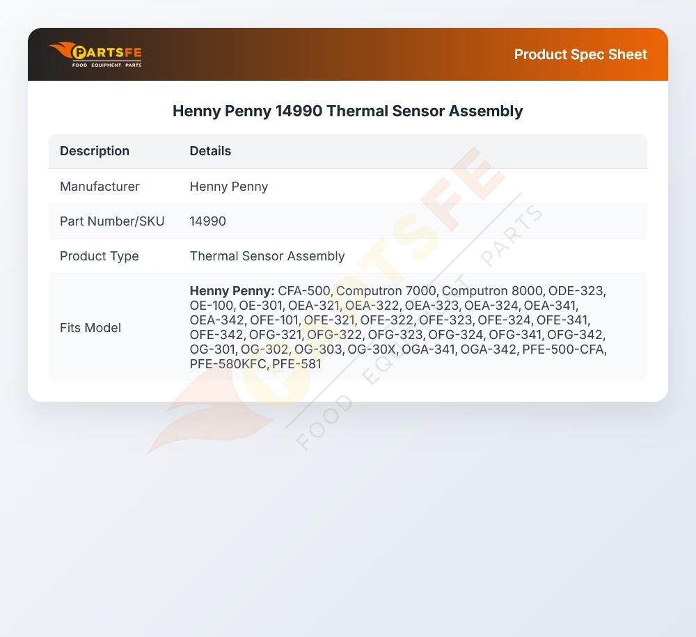 Henny Penny 14990 Thermal Sensor Assembly