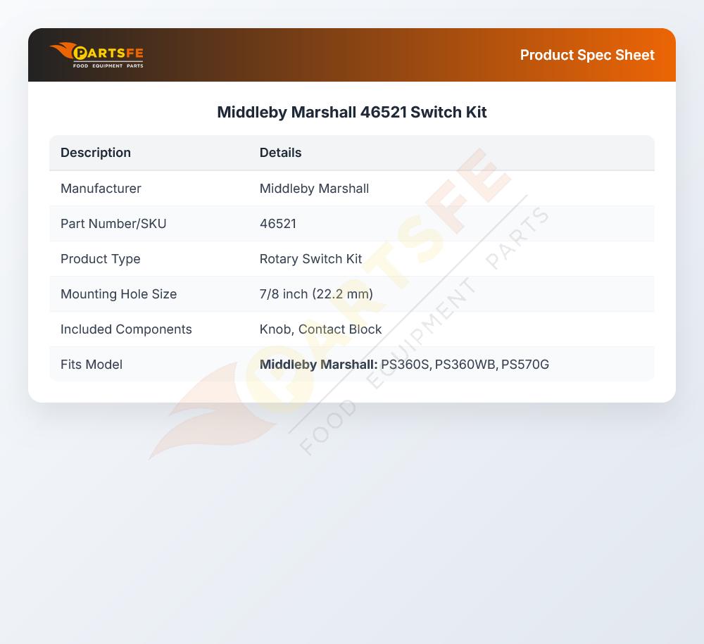 Middleby Marshall 46521 Switch Kit