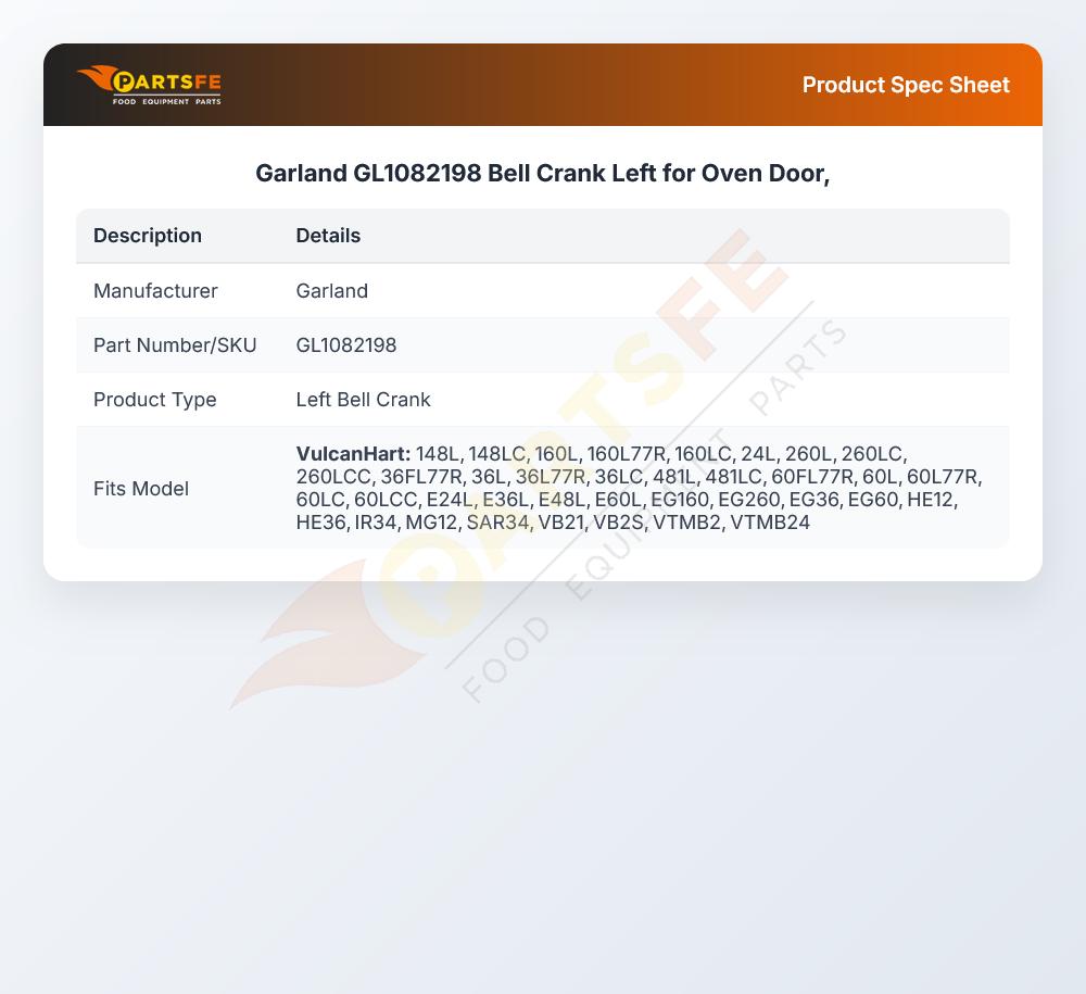 Garland GL1082198 Bell Crank Left for Oven Door,